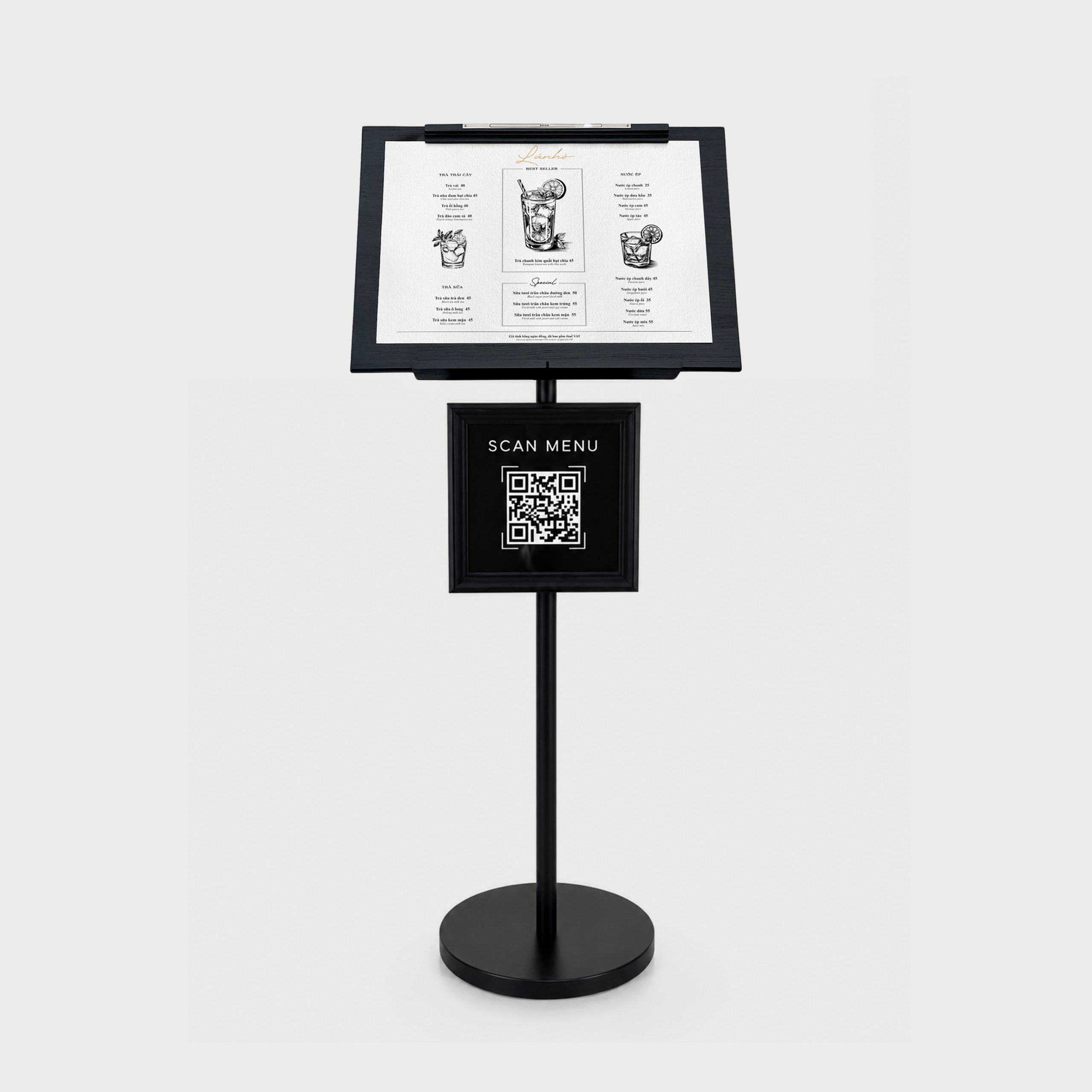 BẢNG MENU ĐỨNG GẮN MÃ QR