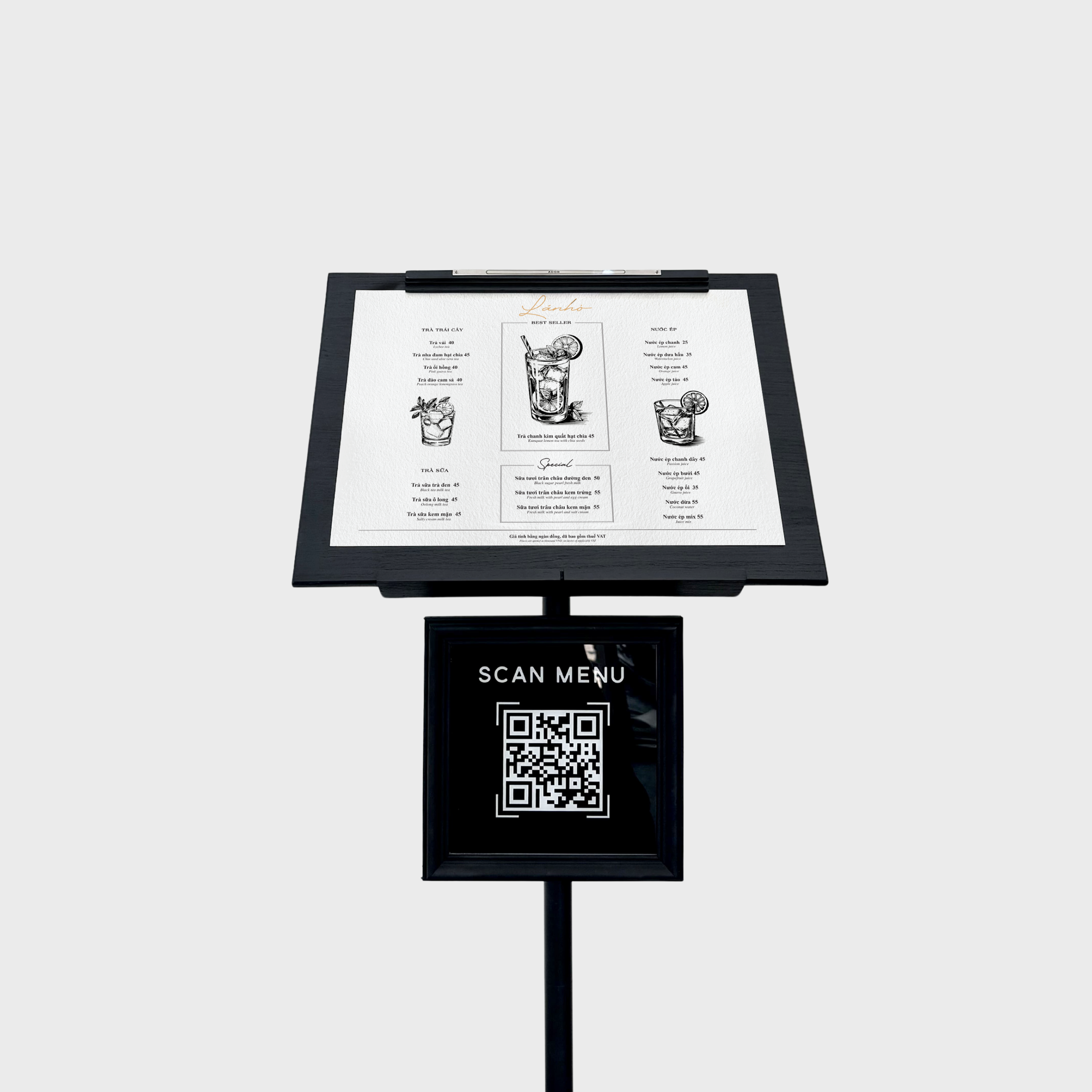 BẢNG MENU ĐỨNG GẮN MÃ QR